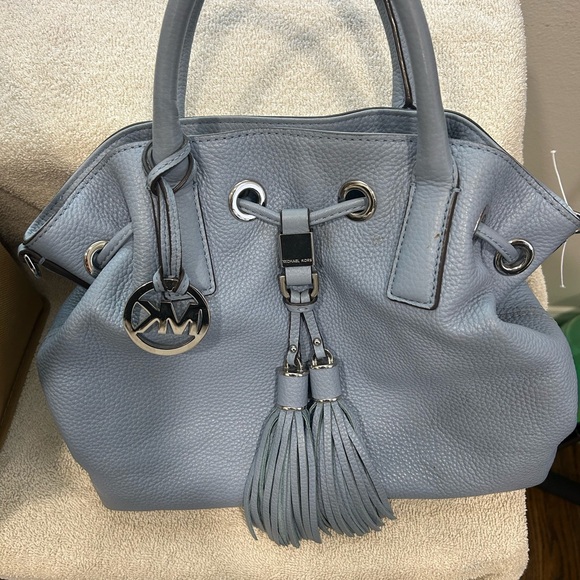 Michael Kors Handbags - Michael Kors Blue/Gray Leather Shoulder Bag with Tassels